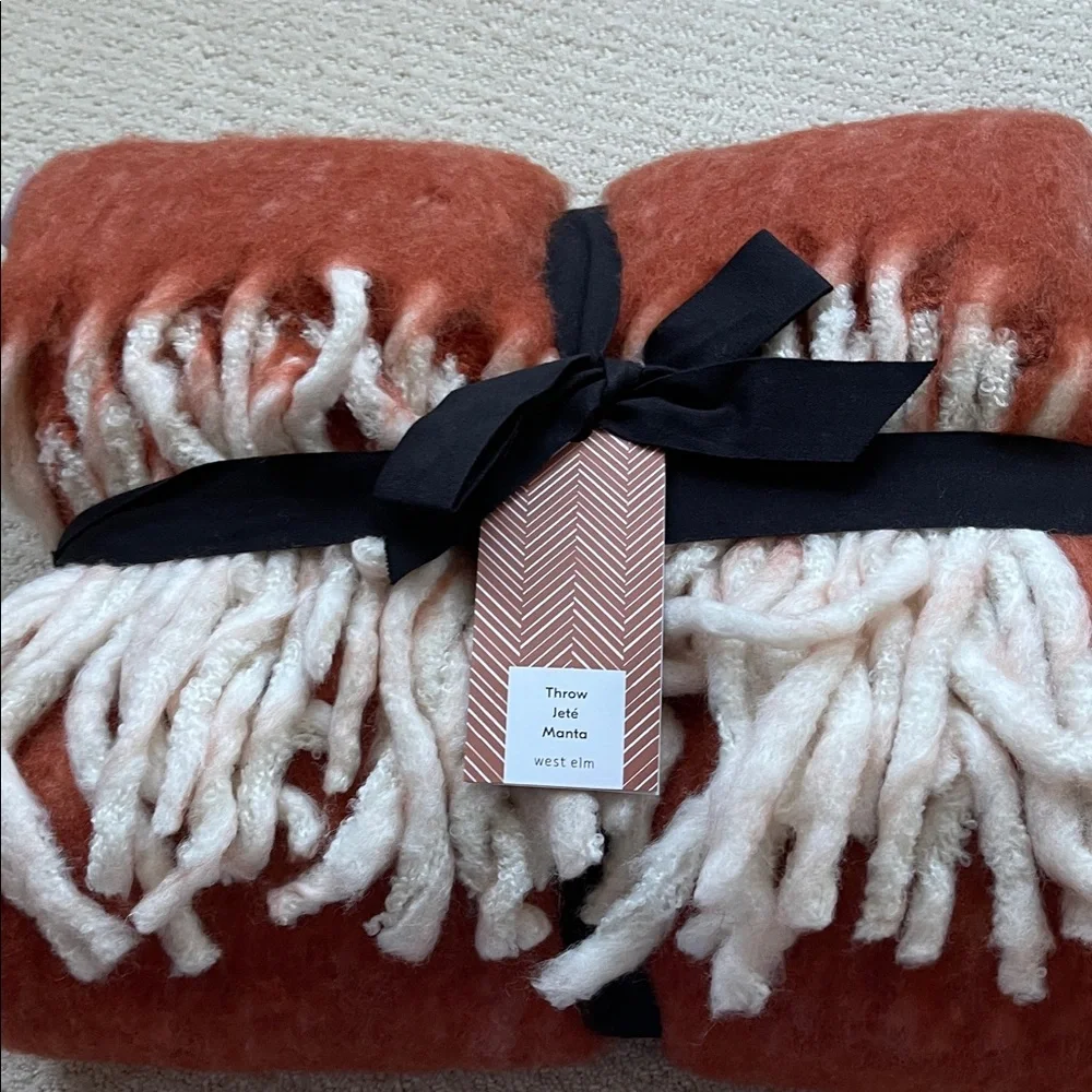West Elm Terracotta and Ivory Throw Blanket